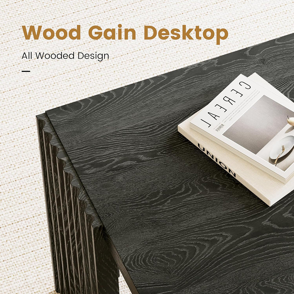 WEHOMZ Minimalist Black Square Coffee Table with Fluted Edges – Engineered Wood