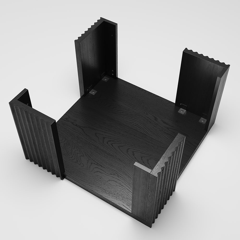 WEHOMZ Minimalist Black Square Coffee Table with Fluted Edges – Engineered Wood