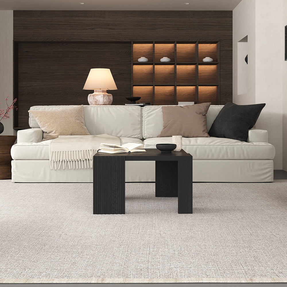 WEHOMZ Minimalist Black Square Coffee Table with Fluted Edges – Engineered Wood