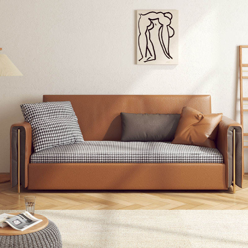 Brown Leather Convertible Sleeper Sofa with Storage & Comfort Design