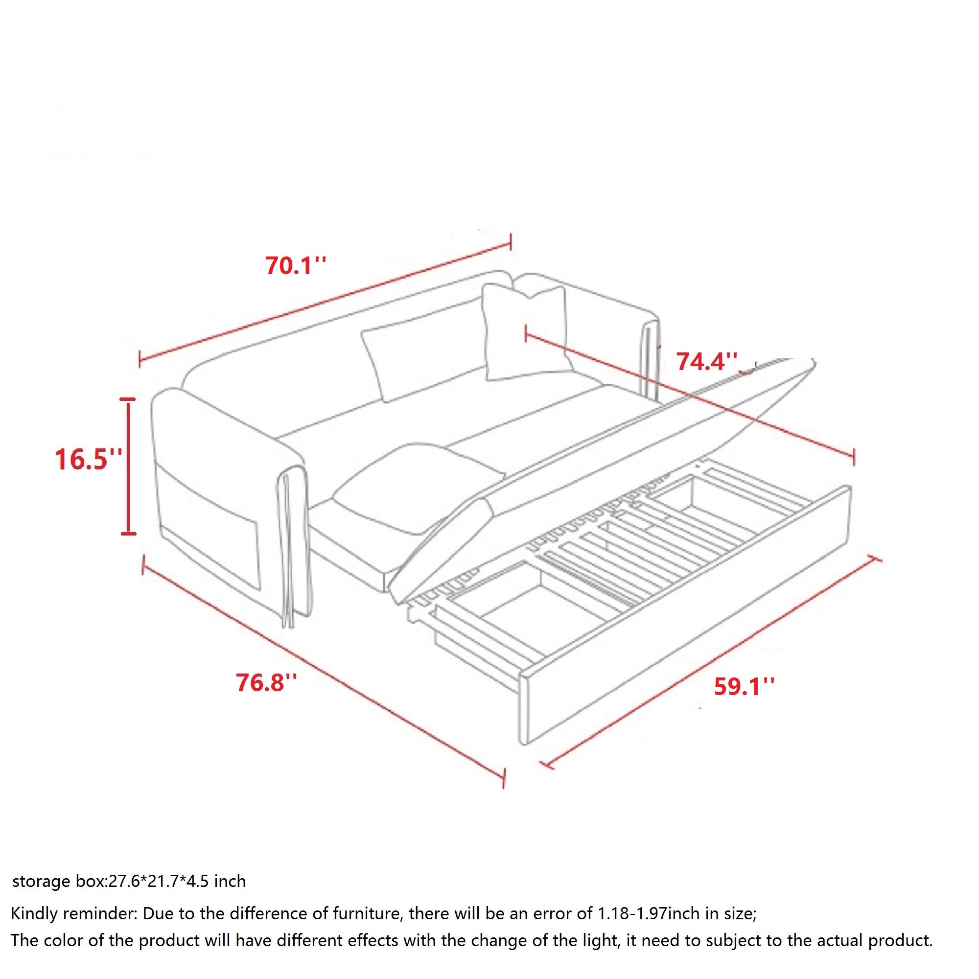 Brown Leather Convertible Sleeper Sofa with Storage & Comfort Design