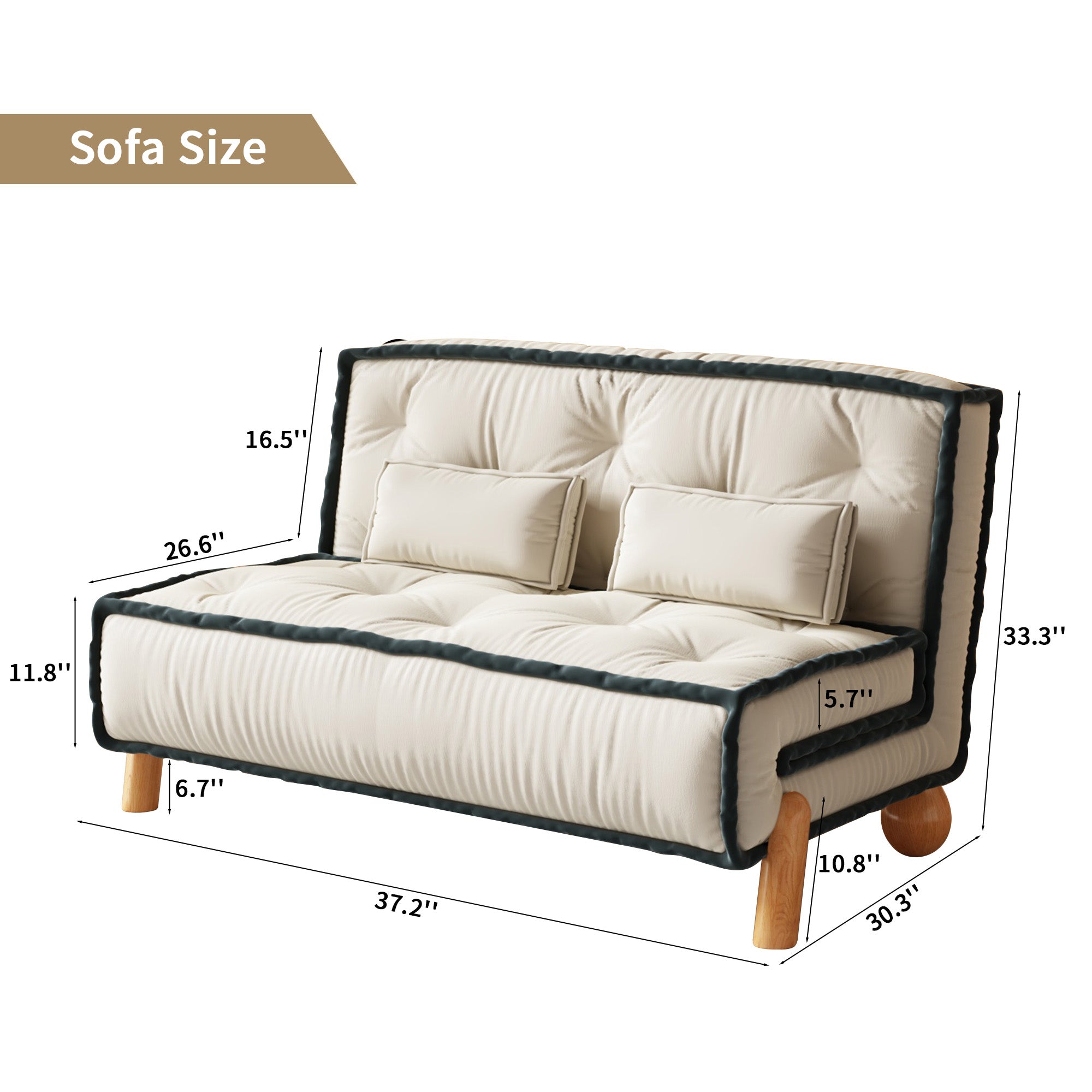 Modern Convertible Armless Sleeper Sofa Bed Chair with Technology Velvet & Solid Wood Legs - Black & White