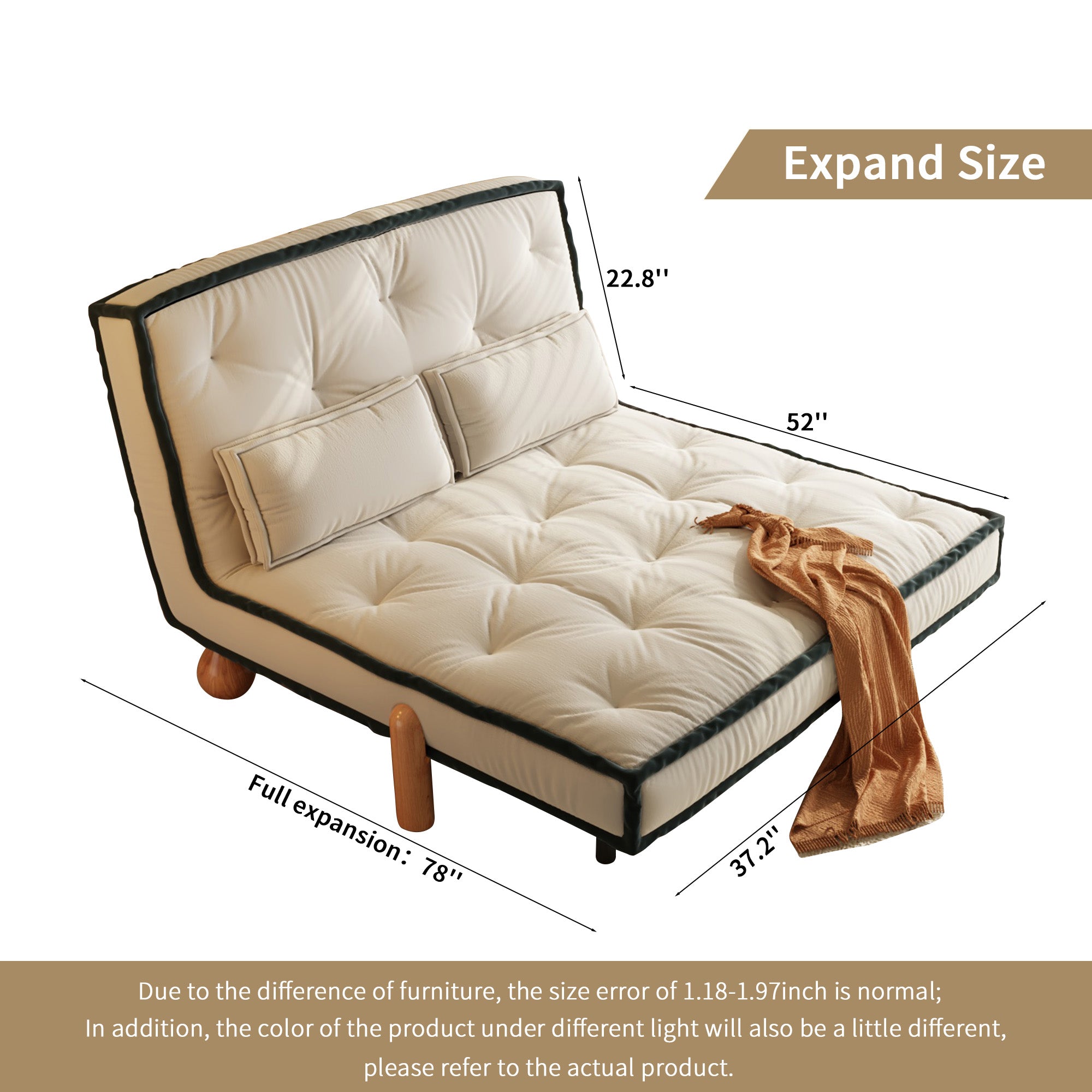Modern Convertible Armless Sleeper Sofa Bed Chair with Technology Velvet & Solid Wood Legs - Black & White
