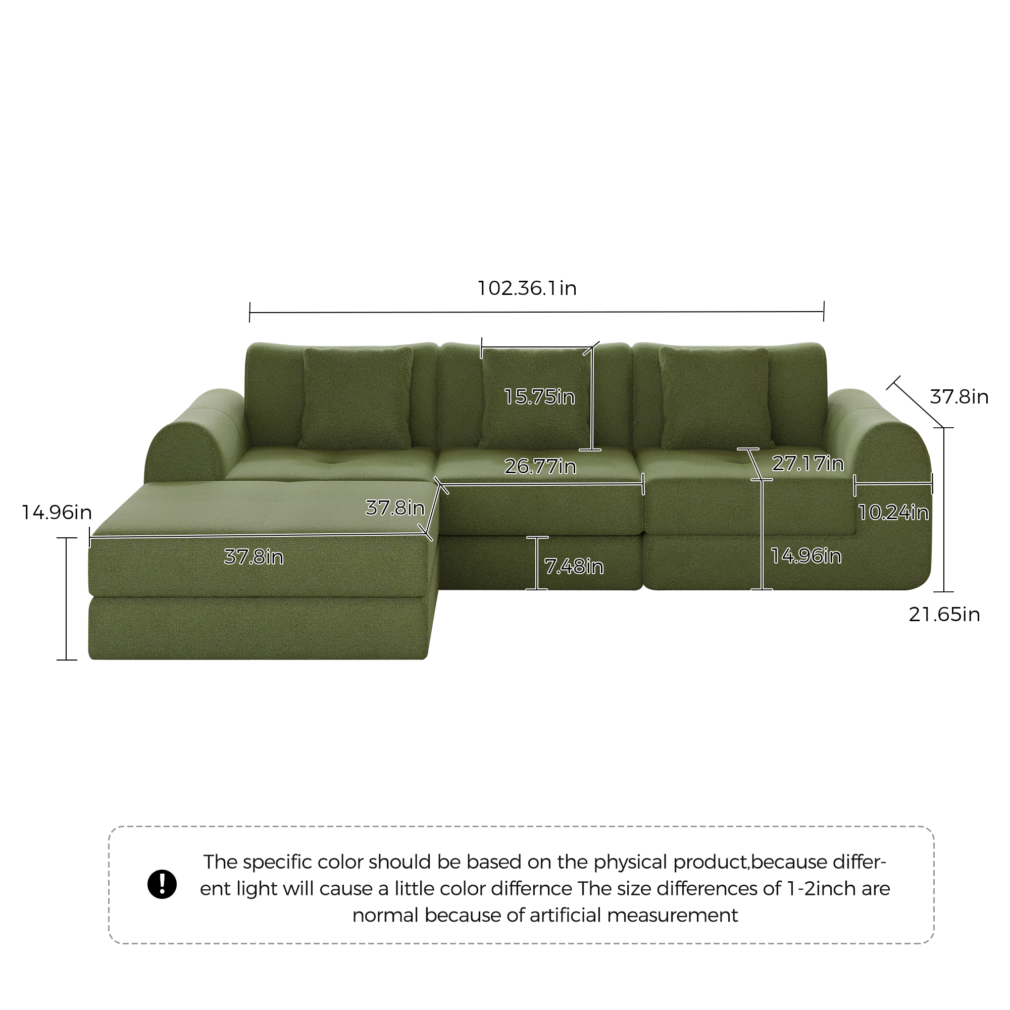 WEHOMZ Modern Convertible & Modular Sofa Bed in Corduroy Off-White/Green