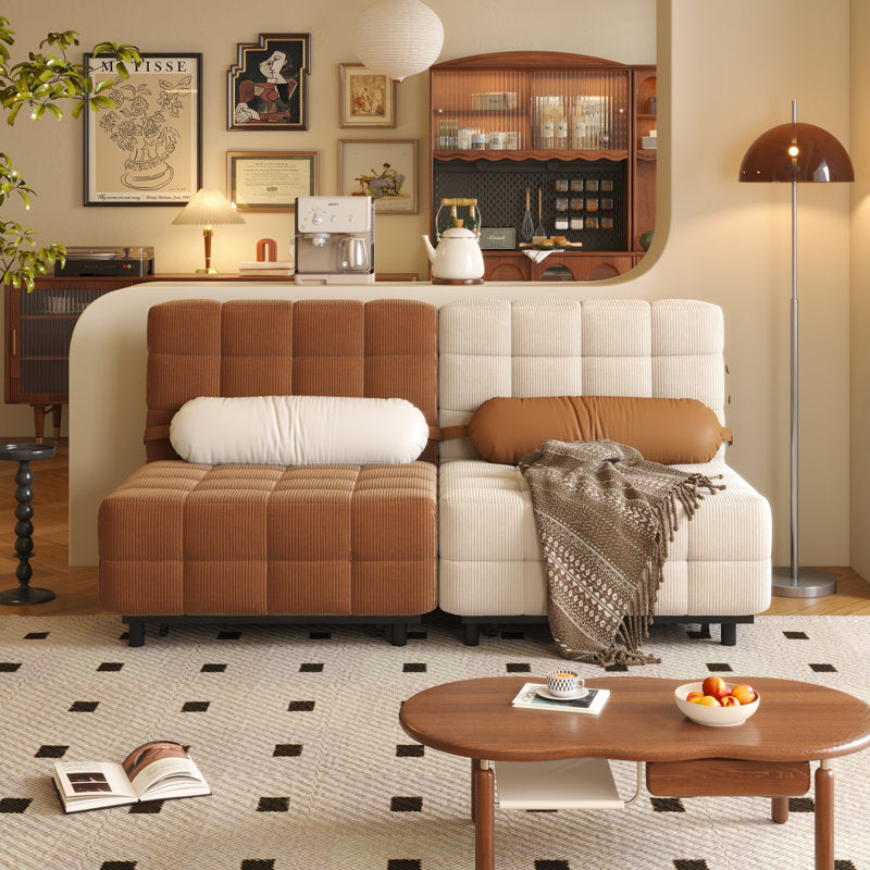 WEHOMZ Convertible Sleeper Sofa Bed with Adjustable Backrest & Soft Corduroy Upholstery in Neutral Tones