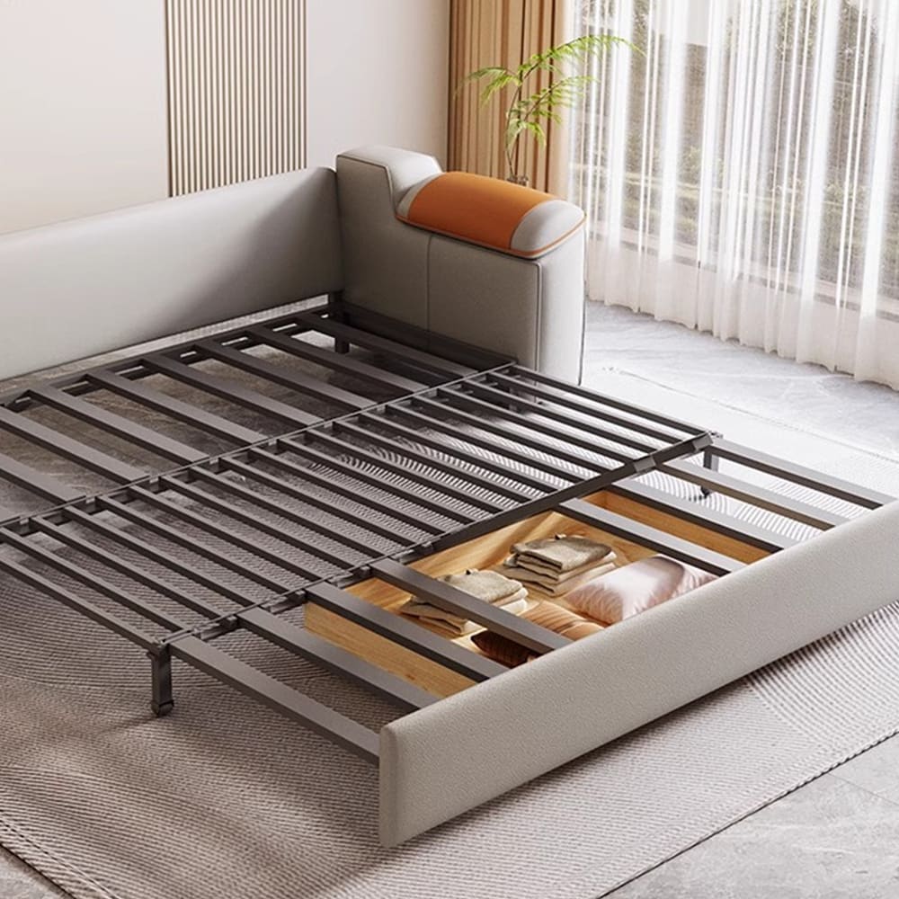 Gray Convertible Sleeper Sofa Bed with Storage & Cushion Back, Contemporary