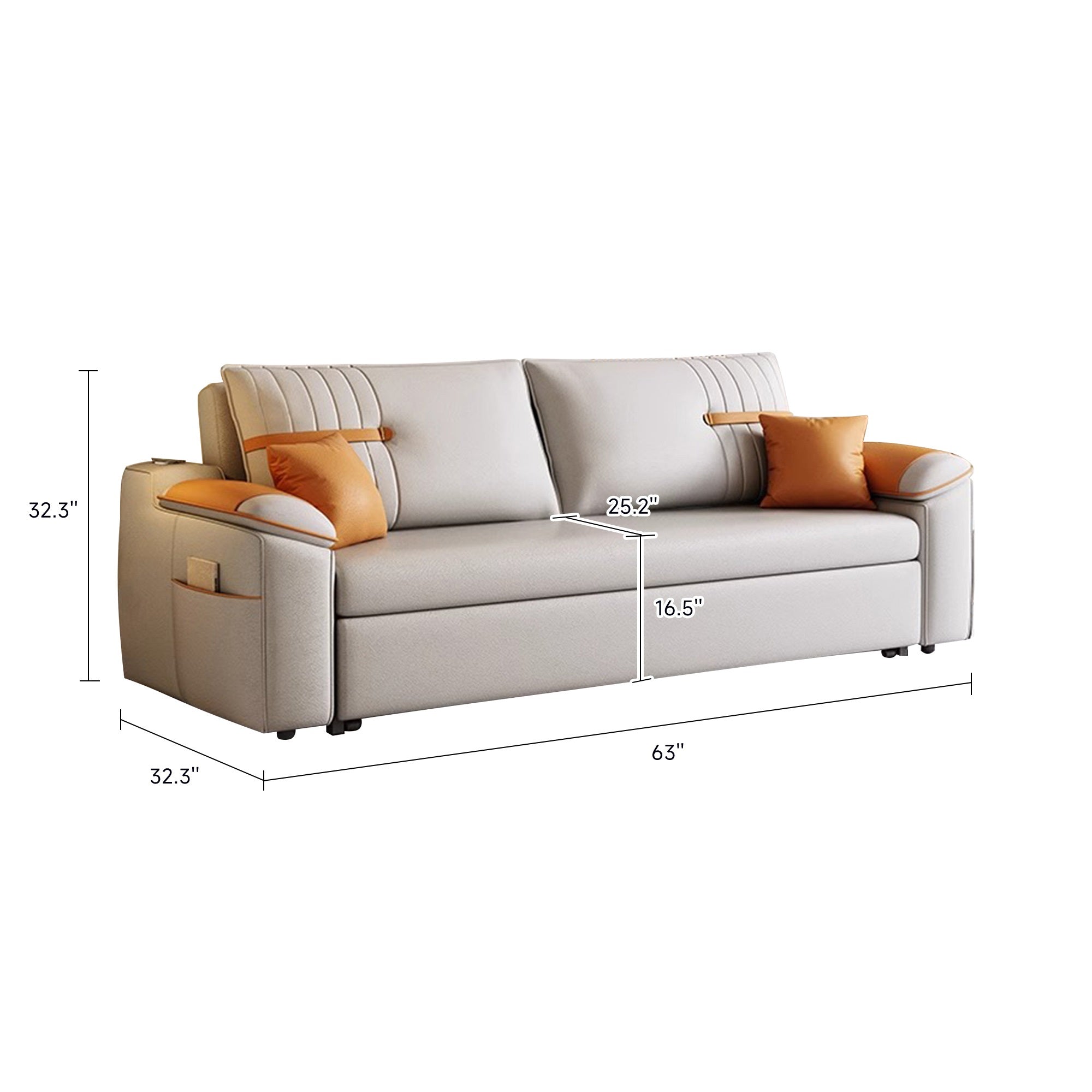 Gray Convertible Sleeper Sofa Bed with Storage & Cushion Back, Contemporary