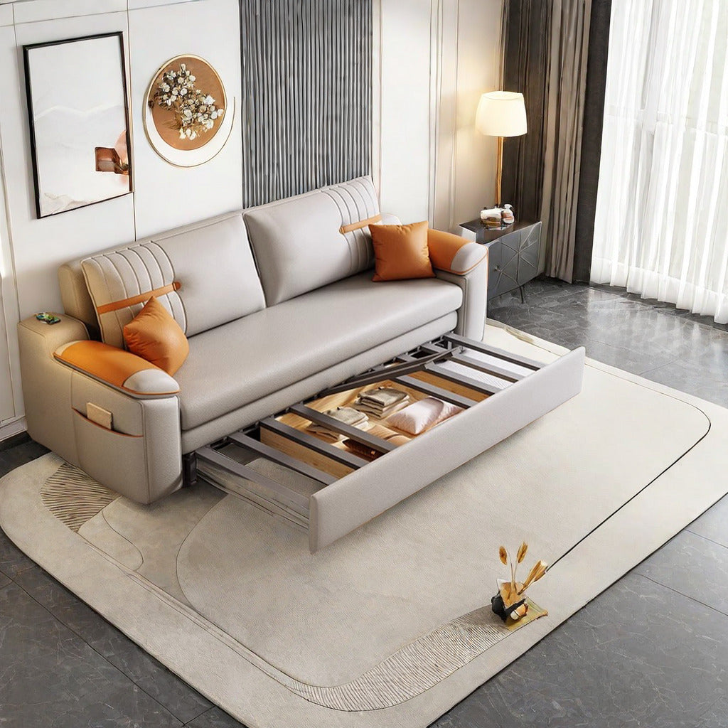 Gray Convertible Sleeper Sofa Bed with Storage & Cushion Back, Contemporary