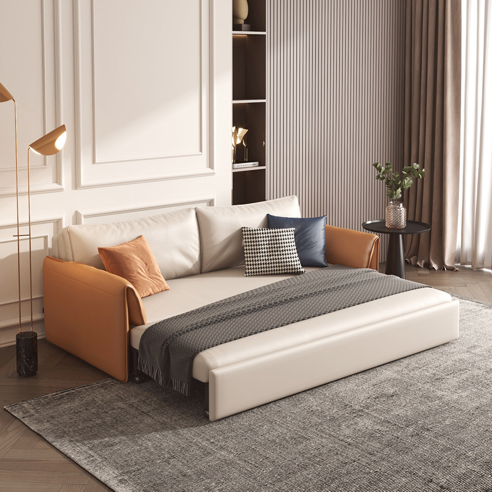 Jasiway Convertible Sleeper Sofa Bed in Faux Leather with Metal Frame, Expands for Versatility