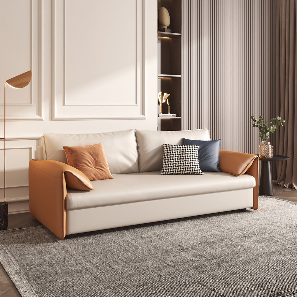 Jasiway Convertible Sleeper Sofa Bed in Faux Leather with Metal Frame, Expands for Versatility