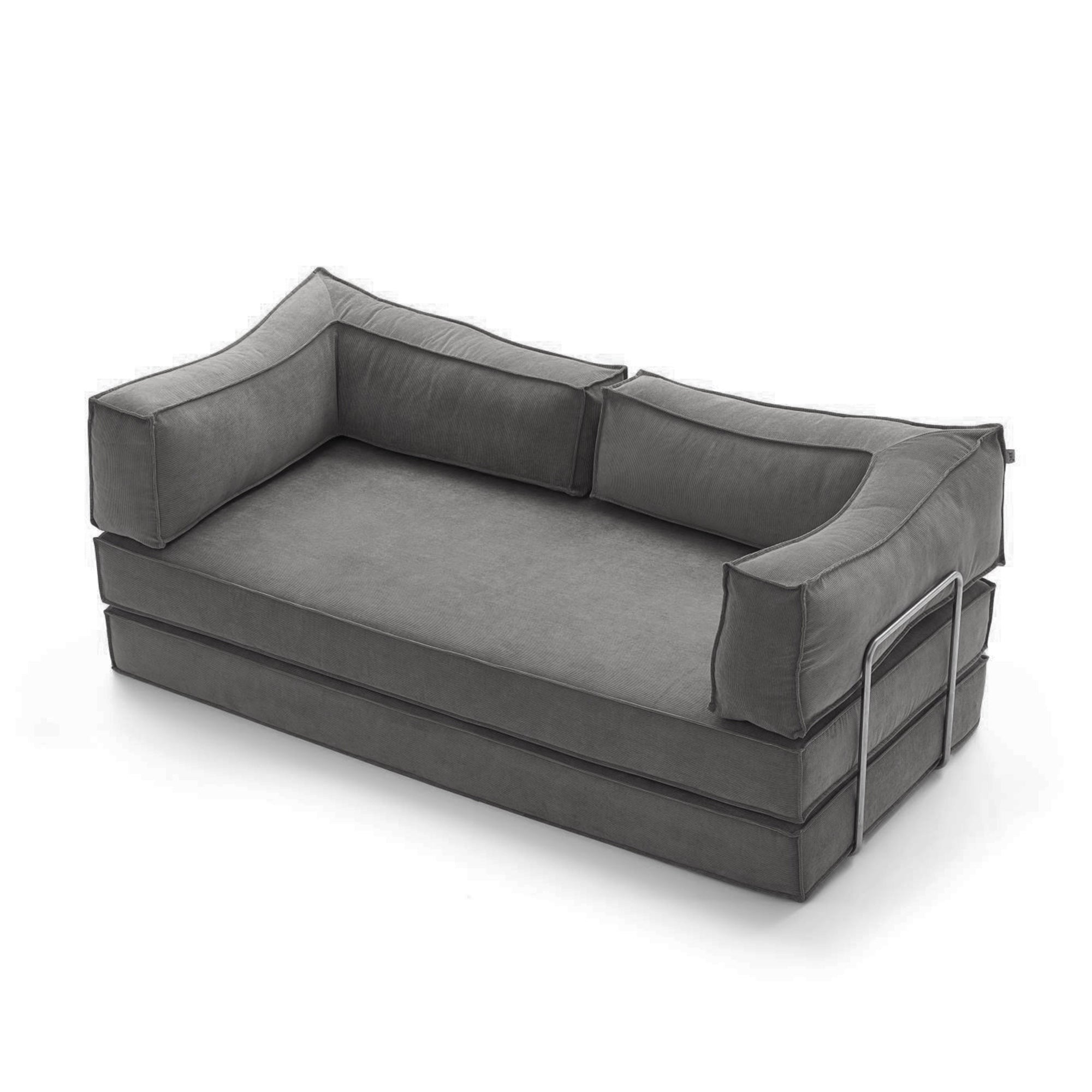 Corduroy Fabric Convertible Sofa Bed with Stainless Steel Frames in Caramel, Grey & Beige