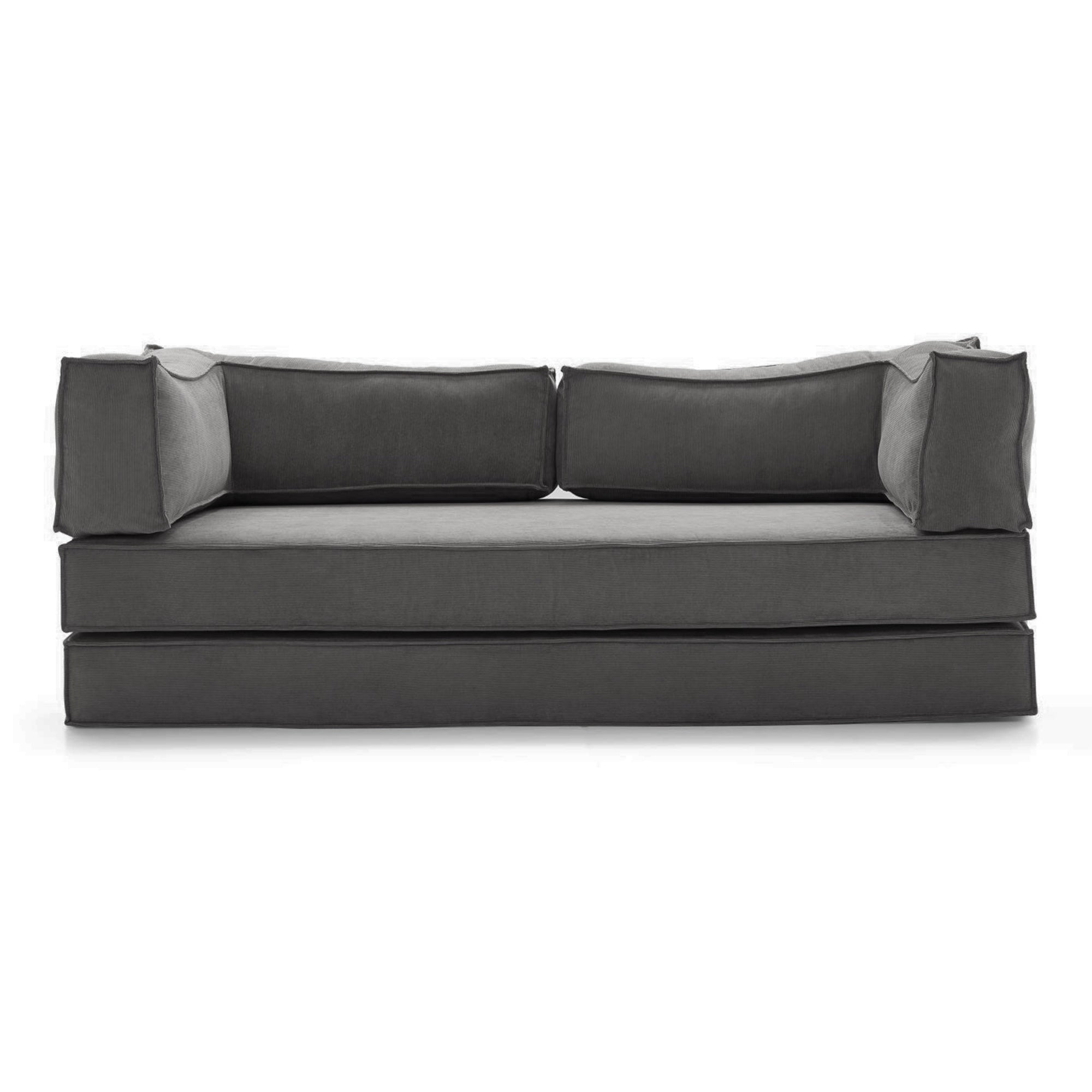 Corduroy Fabric Convertible Sofa Bed with Stainless Steel Frames in Caramel, Grey & Beige
