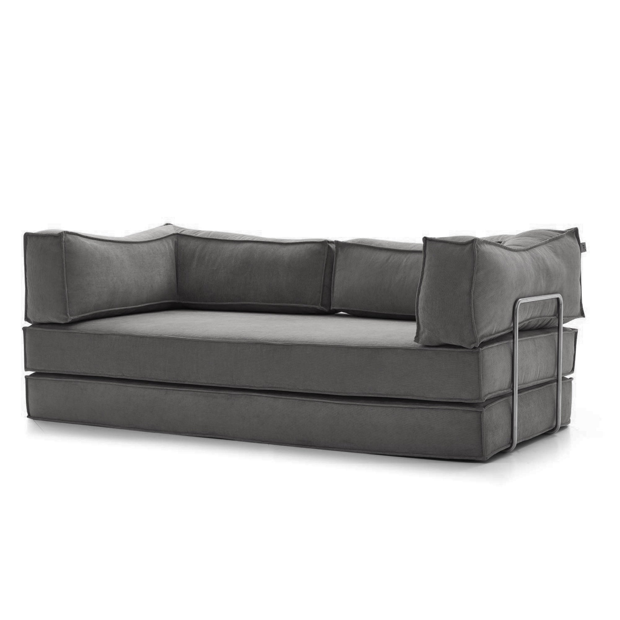 Corduroy Fabric Convertible Sofa Bed with Stainless Steel Frames in Caramel, Grey & Beige