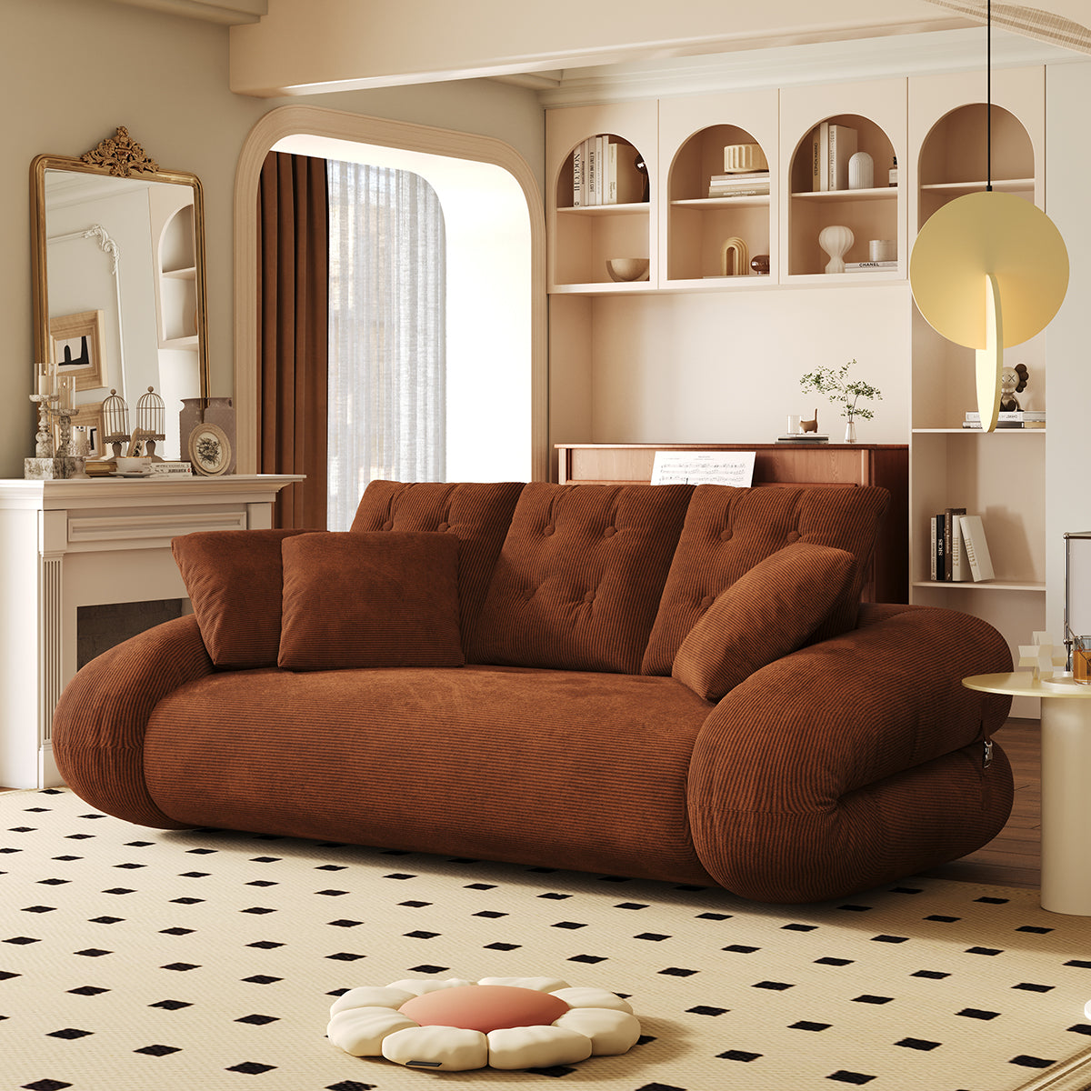 Corduroy Folding Sofa Bed – Pet-Friendly Floor Couch for Pets & People