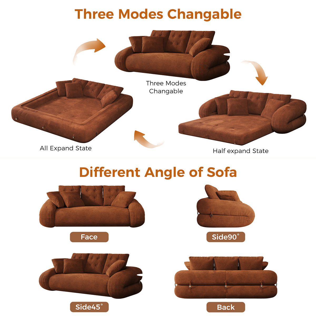 Corduroy Folding Sofa Bed - Versatile Pet-Friendly 3-in-1 Floor Couch in Brown & Green