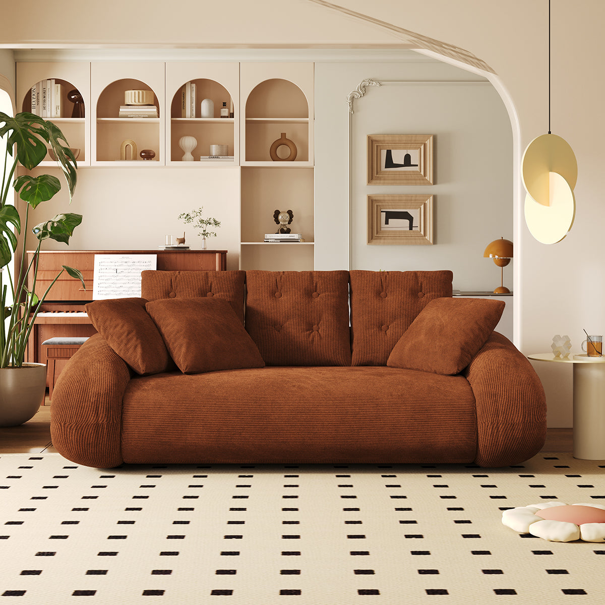 Corduroy Folding Sofa Bed - Versatile Pet-Friendly 3-in-1 Floor Couch in Brown & Green