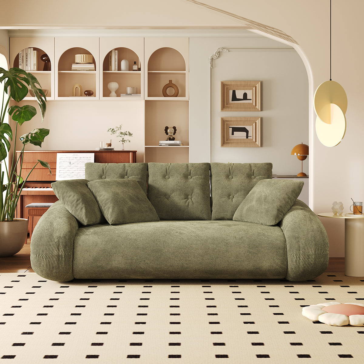 Corduroy Folding Sofa Bed - Versatile Pet-Friendly 3-in-1 Floor Couch in Brown & Green