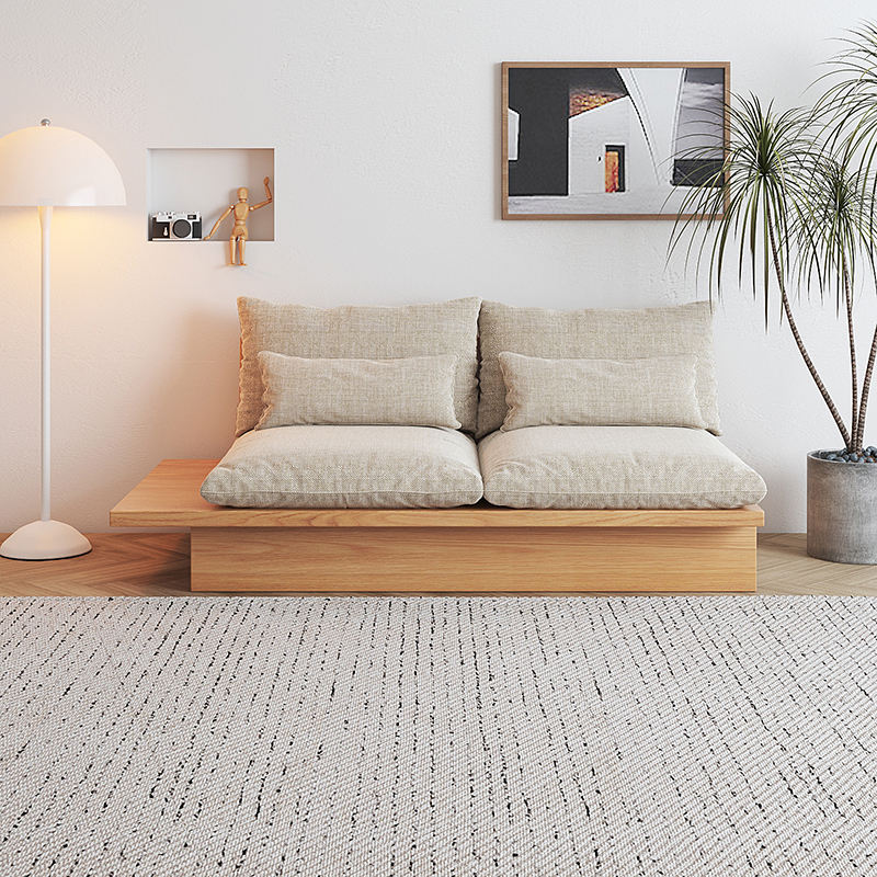 Cotton Linen Beige Sofa with Underseat Storage & Solid Wood Frame
