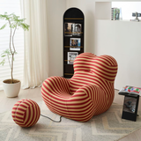 WEHOMZ Modern Striped Lounge Chair & Ottoman Set, Foam Cushion, Red or Blue