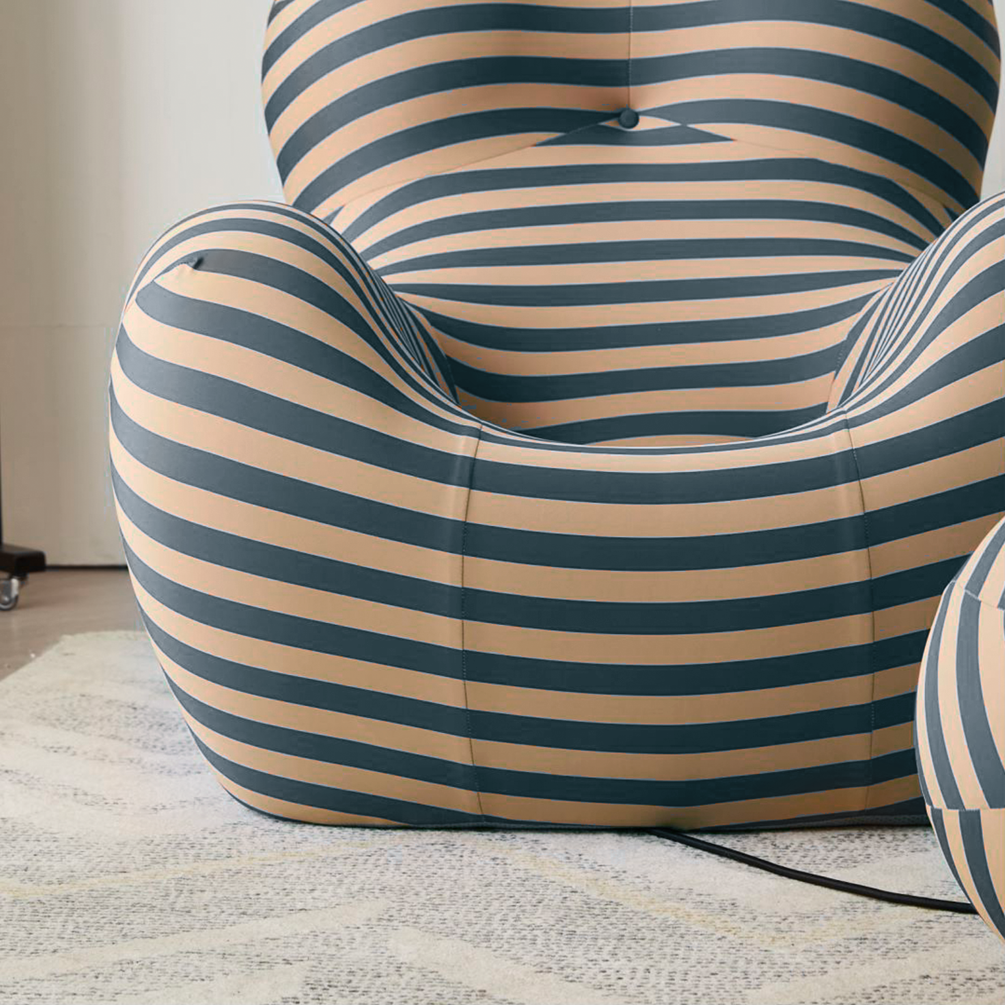 WEHOMZ Modern Striped Lounge Chair & Ottoman Set, Foam Cushion, Red or Blue