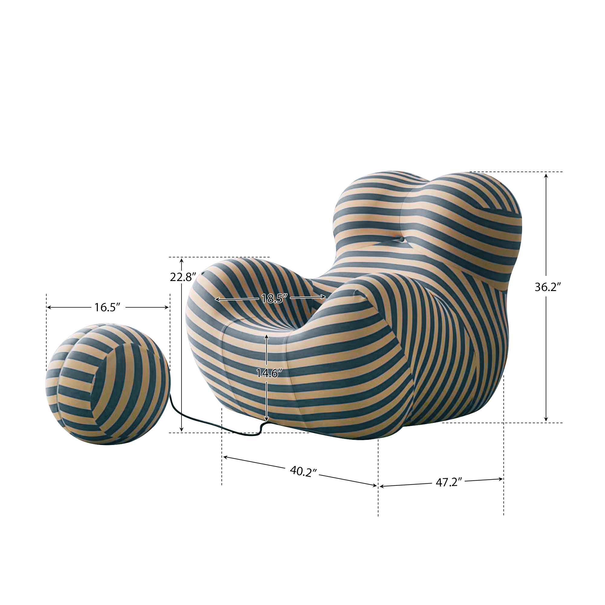 WEHOMZ Modern Striped Lounge Chair & Ottoman Set, Foam Cushion, Red or Blue