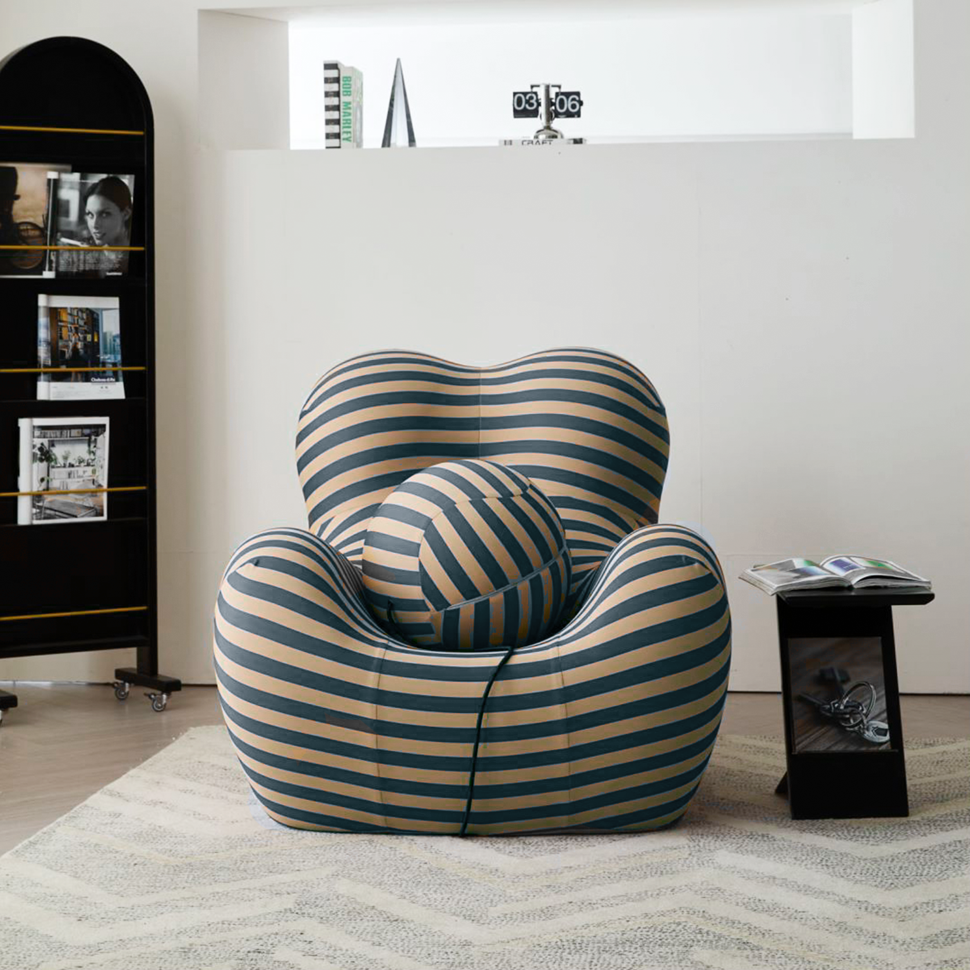 WEHOMZ Modern Striped Lounge Chair & Ottoman Set, Foam Cushion, Red or Blue