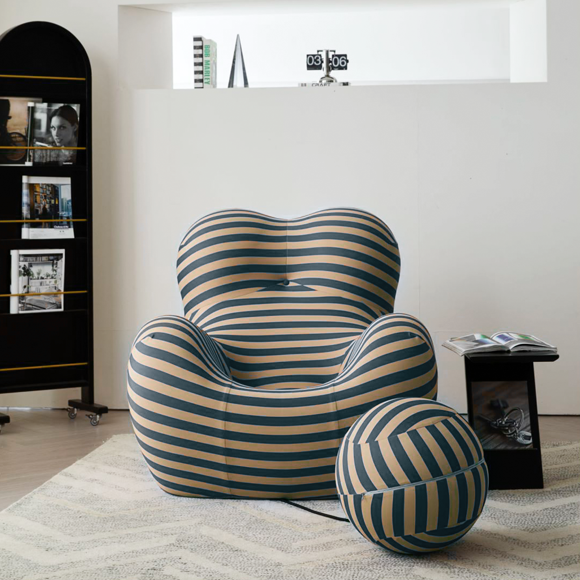 WEHOMZ Modern Striped Lounge Chair & Ottoman Set, Foam Cushion, Red or Blue