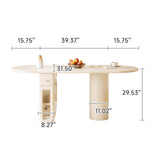 Oval Foldable Dining Table with Storage in Creamy Burlywood - Double Pedestal Wood