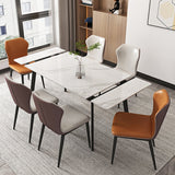 Modern Extendable Marble Dining Table 4-8 Seats Rectangle Sintered Stone Top & Carbon Steel Legs