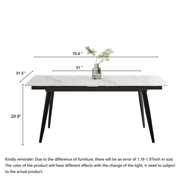 Modern Extendable Marble Dining Table 4-8 Seats Rectangle Sintered Stone Top & Carbon Steel Legs