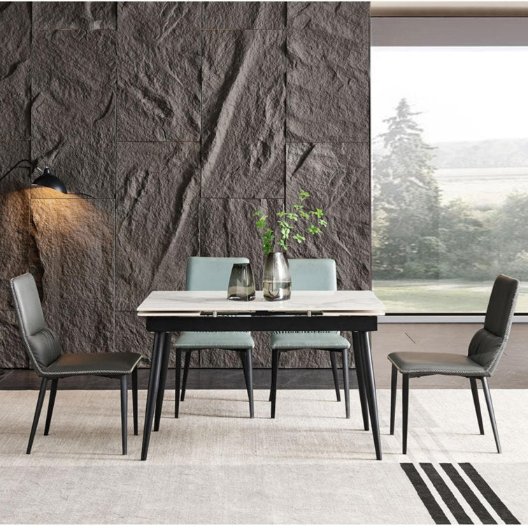 Modern Extendable Marble Dining Table 4-8 Seats Rectangle Sintered Stone Top & Carbon Steel Legs