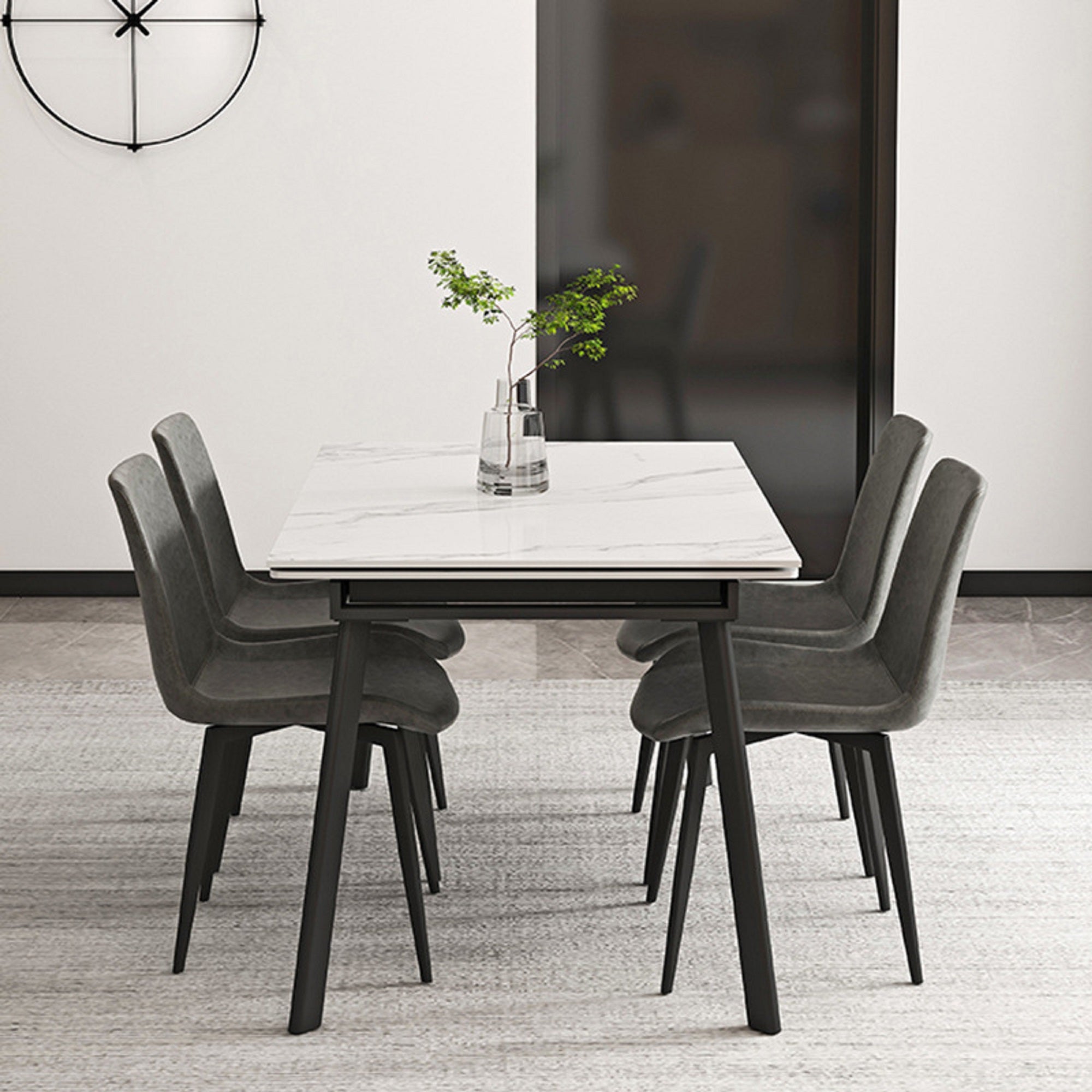 Modern Extendable Marble Dining Table 4-8 Seats Rectangle Sintered Stone Top & Carbon Steel Legs