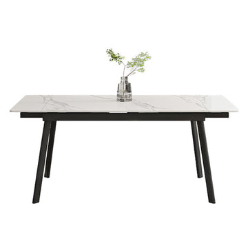 Modern Extendable Marble Dining Table 4-8 Seats Rectangle Sintered Stone Top & Carbon Steel Legs
