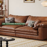 Vintage Brown Faux Leather Sofa with Wooden Frame & Soft Cushions