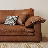Vintage Brown Faux Leather Sofa with Wooden Frame & Soft Cushions