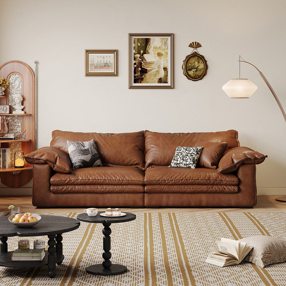 Faux Leather Sofa Brown Vintage Living Room Sofa