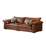 Vintage Brown Faux Leather Sofa with Wooden Frame & Soft Cushions
