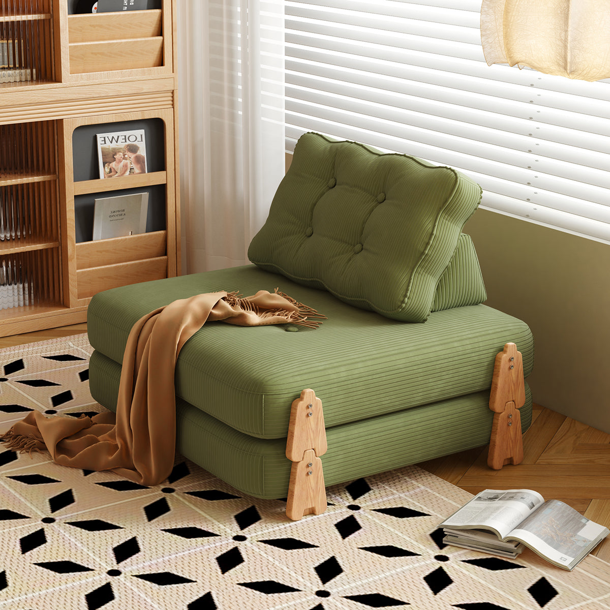 Modular Floor Folding Sofa Bed in High-Quality Fabric & Solid Wood - Convertible & Comfortable for Versatile Seating