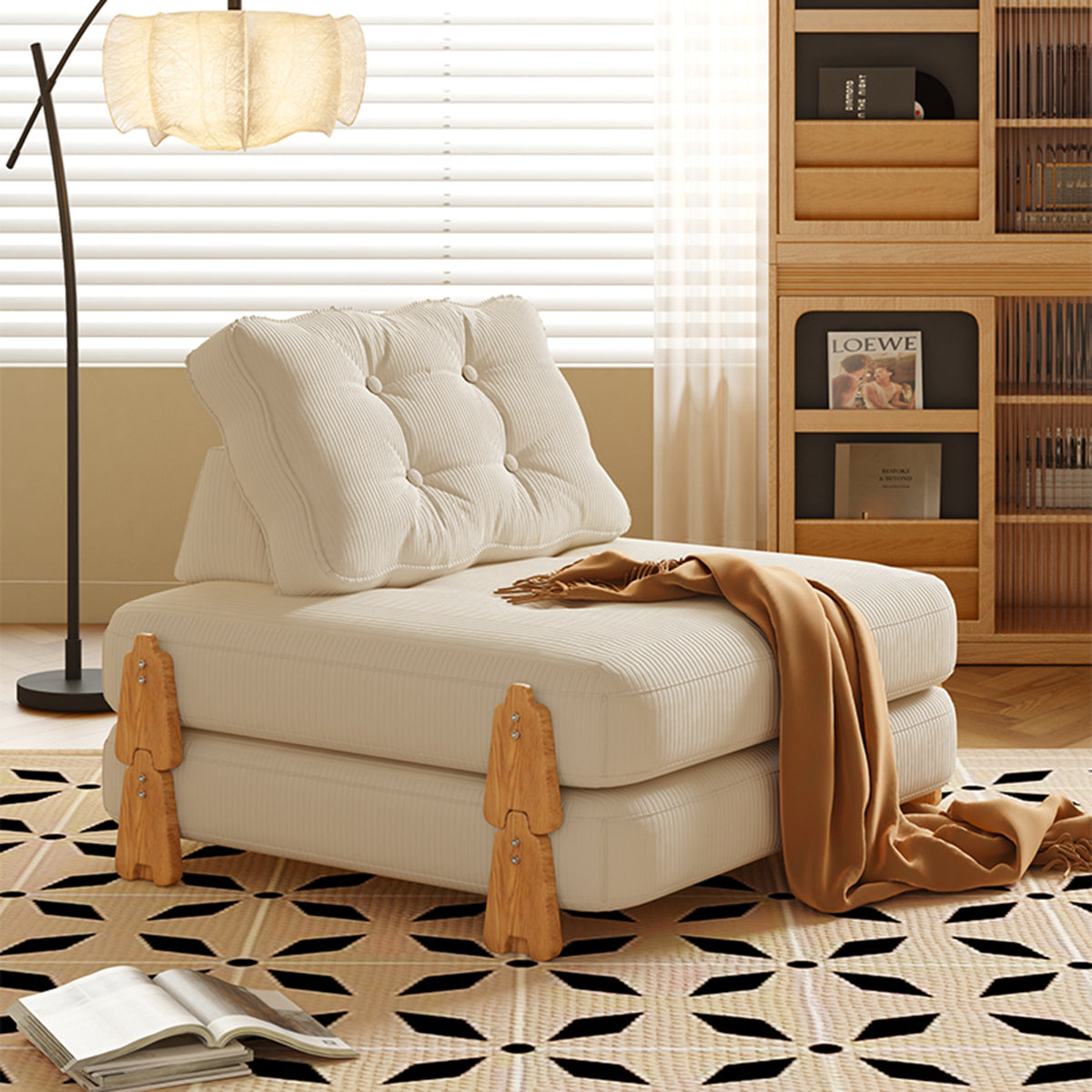 Modular Floor Folding Sofa Bed in High-Quality Fabric & Solid Wood - Convertible & Comfortable for Versatile Seating