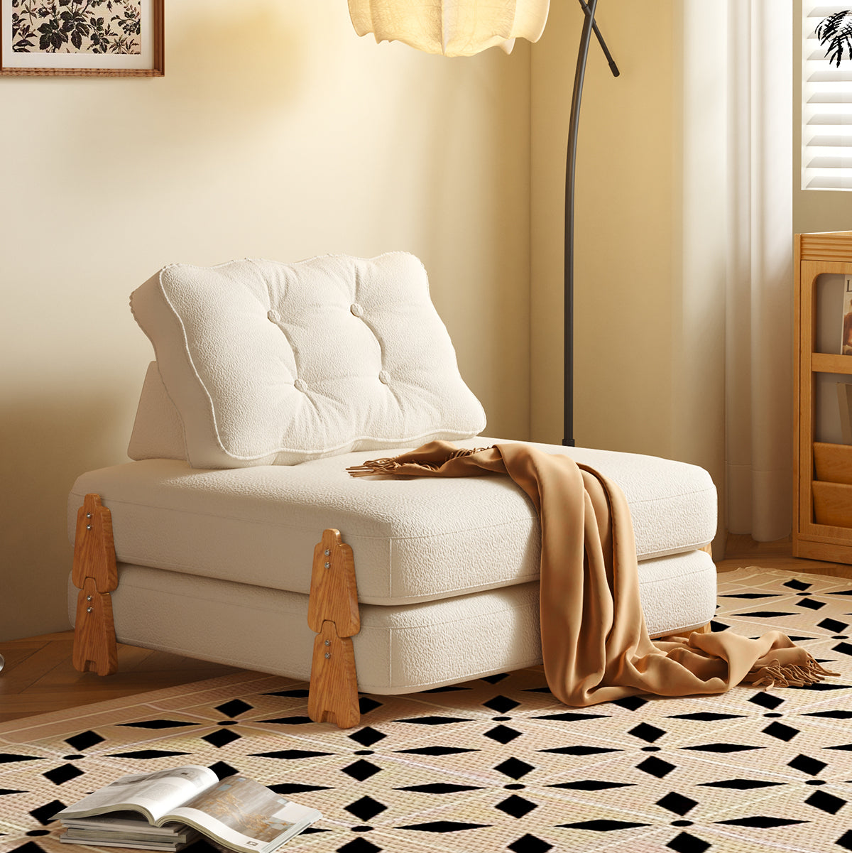 Modular Floor Folding Sofa Bed in High-Quality Fabric & Solid Wood - Convertible & Comfortable for Versatile Seating