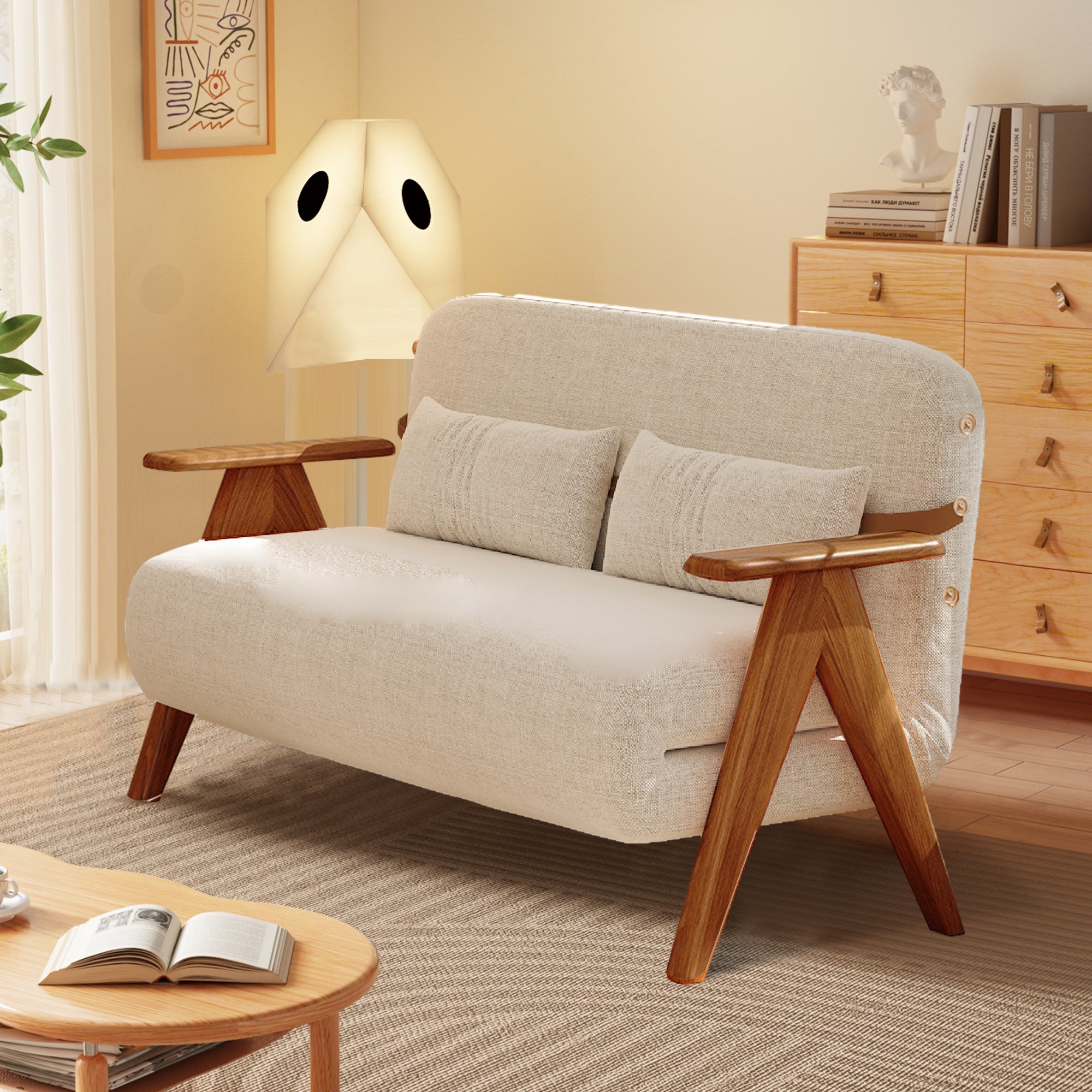 WEHOMZ Foldable Reclining Sofa Bed with Armrests in Cotton Linen, Breathable & Space-Saving Design