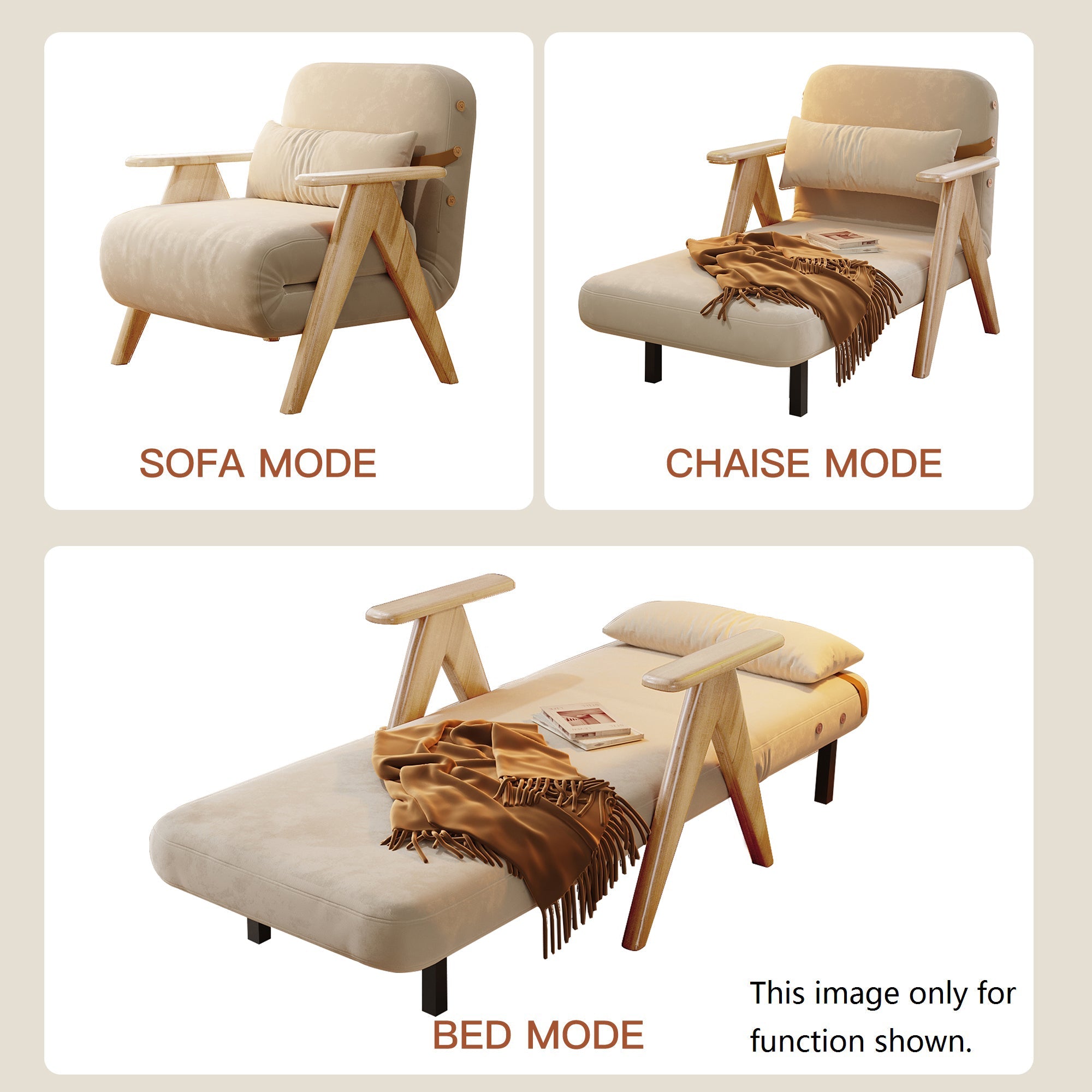 WEHOMZ Foldable Reclining Sofa Bed with Armrests in Cotton Linen, Breathable & Space-Saving Design