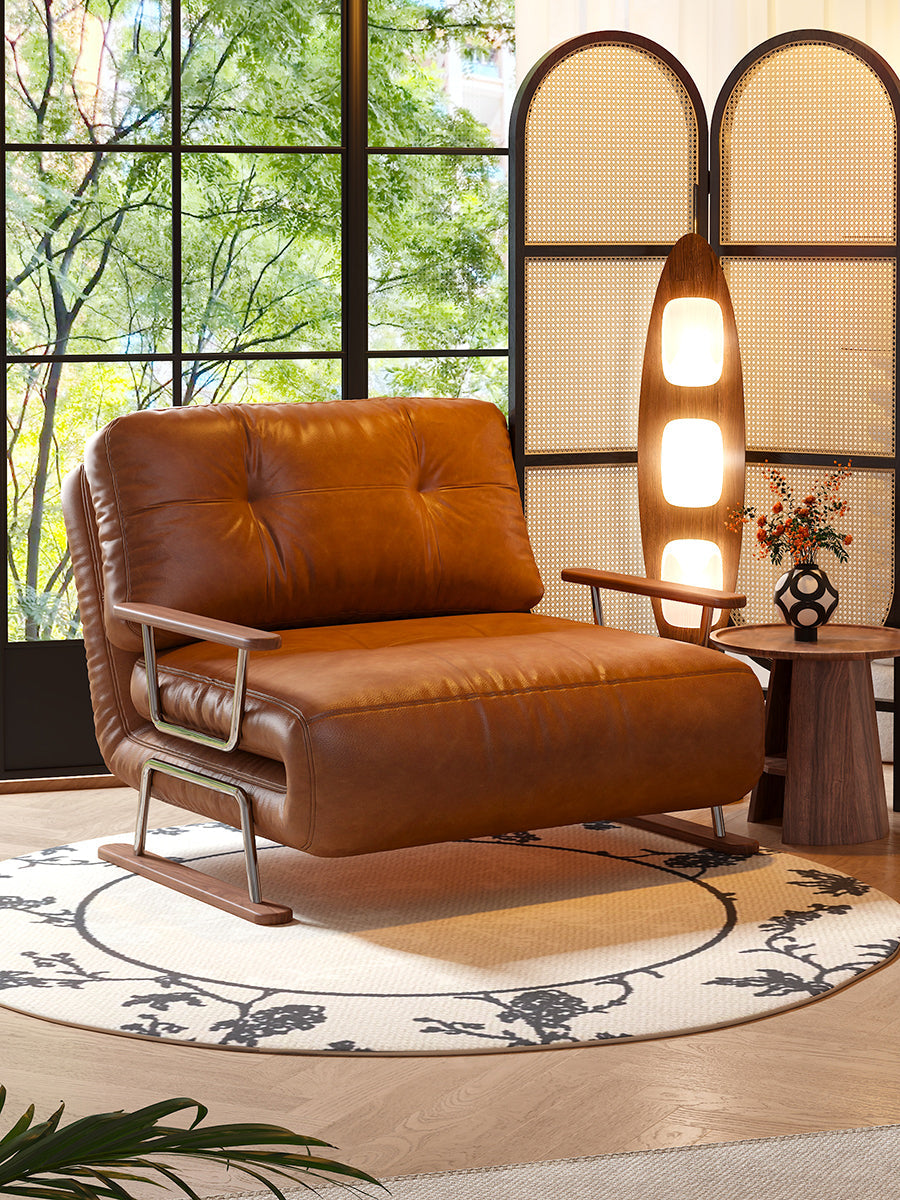 Caramel Eco-Leather Foldable Sofa Bed – Convertible 4-in-1 Chair, Chaise & Bed