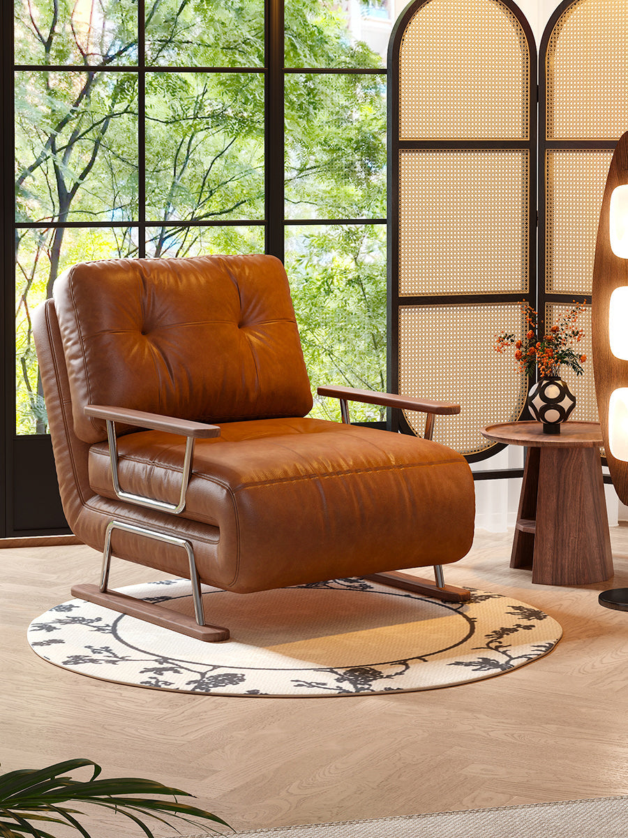 Caramel Eco-Leather Foldable Sofa Bed – Convertible 4-in-1 Chair, Chaise & Bed