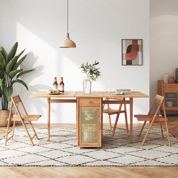 Foldable Solid Wood Dining Table and Chairs Set with Storage Space