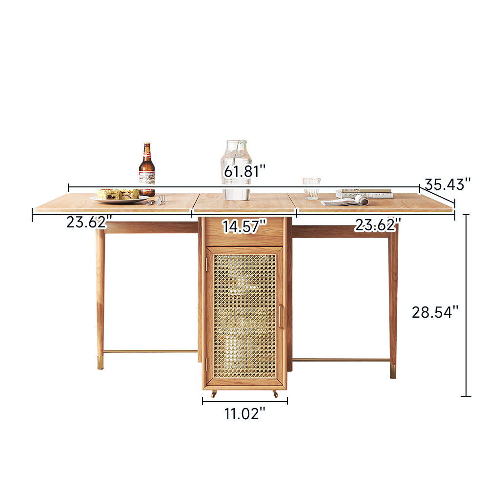 Foldable Solid Wood Dining Table & Chairs Set with Storage - Burlywood, Seats 6