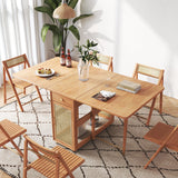 Foldable Solid Wood Dining Table & Chairs Set with Storage - Burlywood, Seats 6