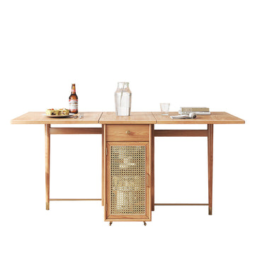 Foldable Solid Wood Dining Table & Chairs Set with Storage - Burlywood, Seats 6