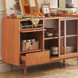 Modern Burlywood Folding Dining Table & Sideboard with Glass Doors & Storage