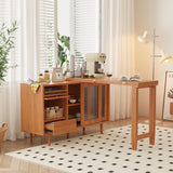 Modern Burlywood Folding Dining Table & Sideboard with Glass Doors & Storage
